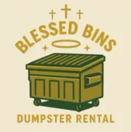 A logo for blessed bins dumpster rental