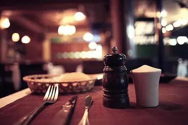Restaurant table with fork and spoon