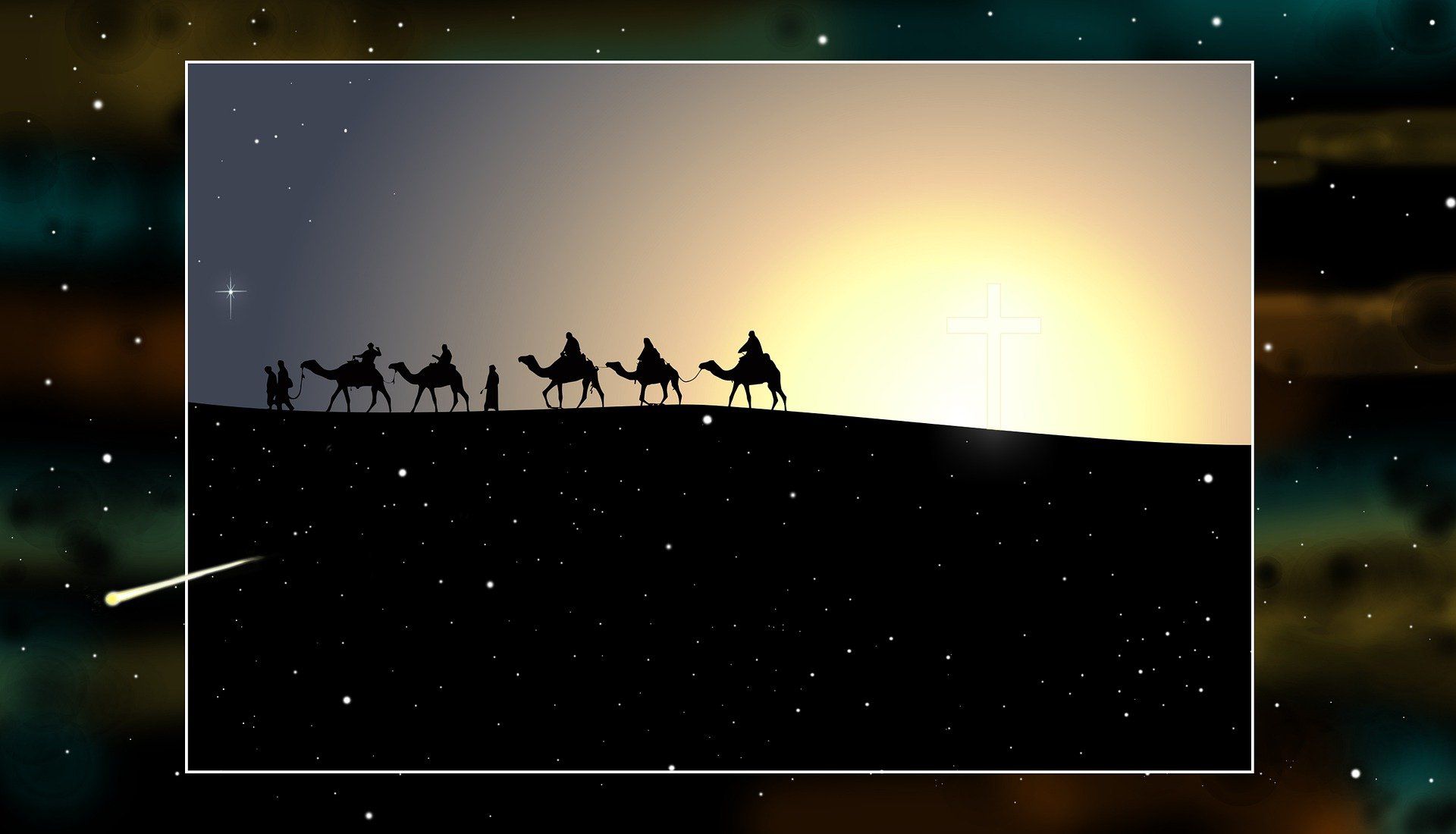 This is a picture of the wise men on their way to see Jesus