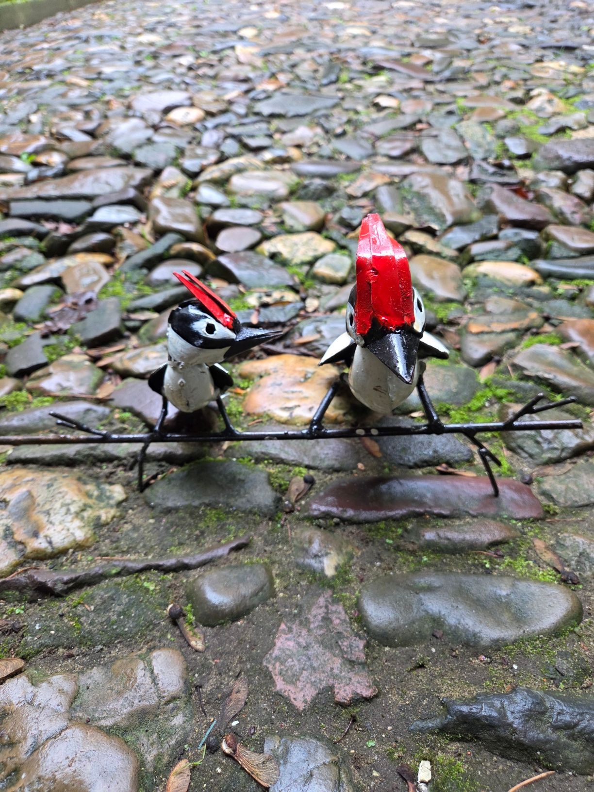 BONTE SPECHT MET JONG OP TAK - STREET ART - FAIRTRADE