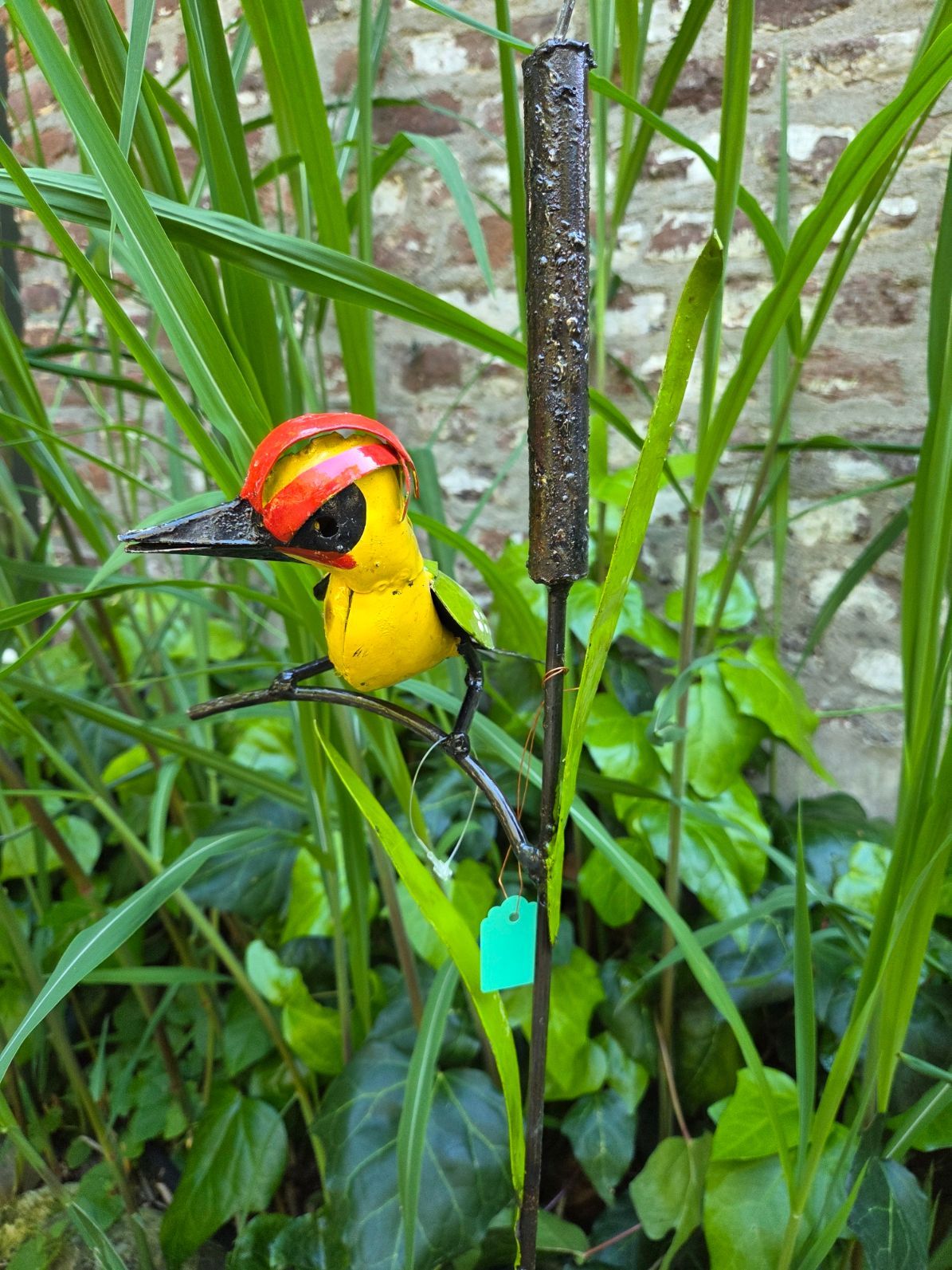 GROENE SPECHT OP RIET TAK - FAIRTRADE - HANDGEMAAKT