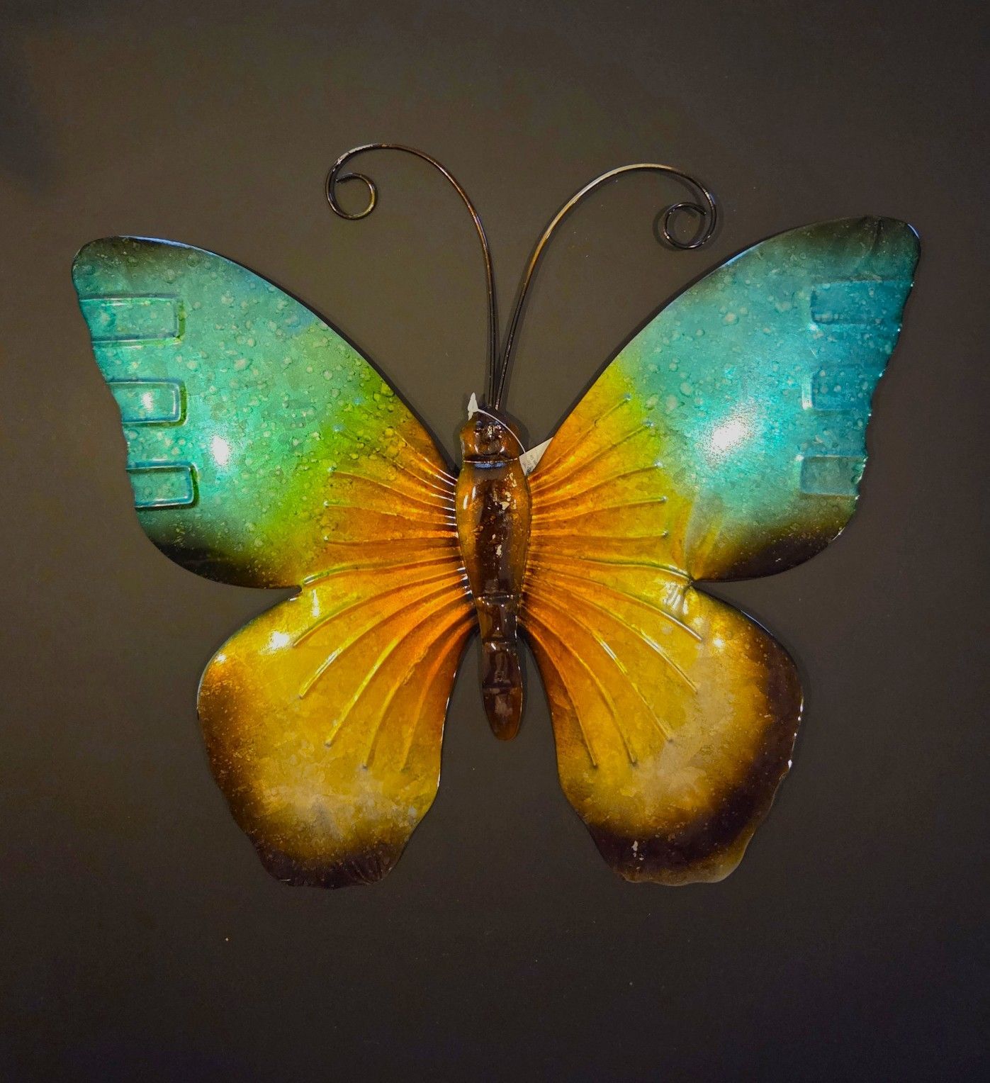 VLINDER - METAAL - WAND DECORATIE - AQUA