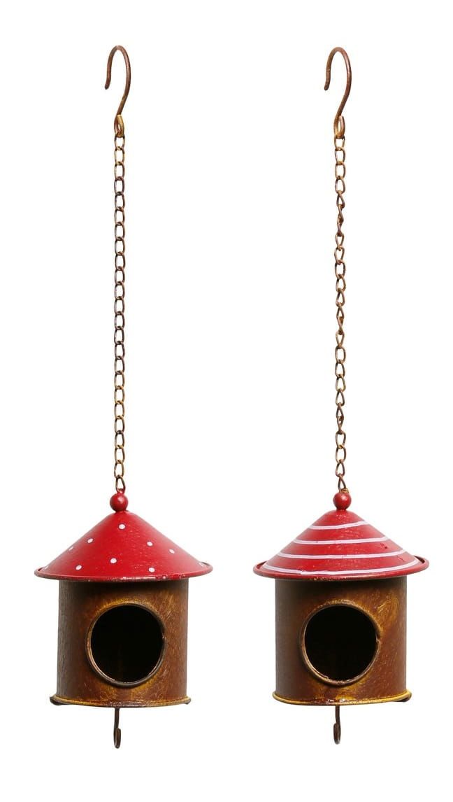 VOGELVOEDER - VOGELHUISJE - METAAL - GESTIPPELD DAKJE