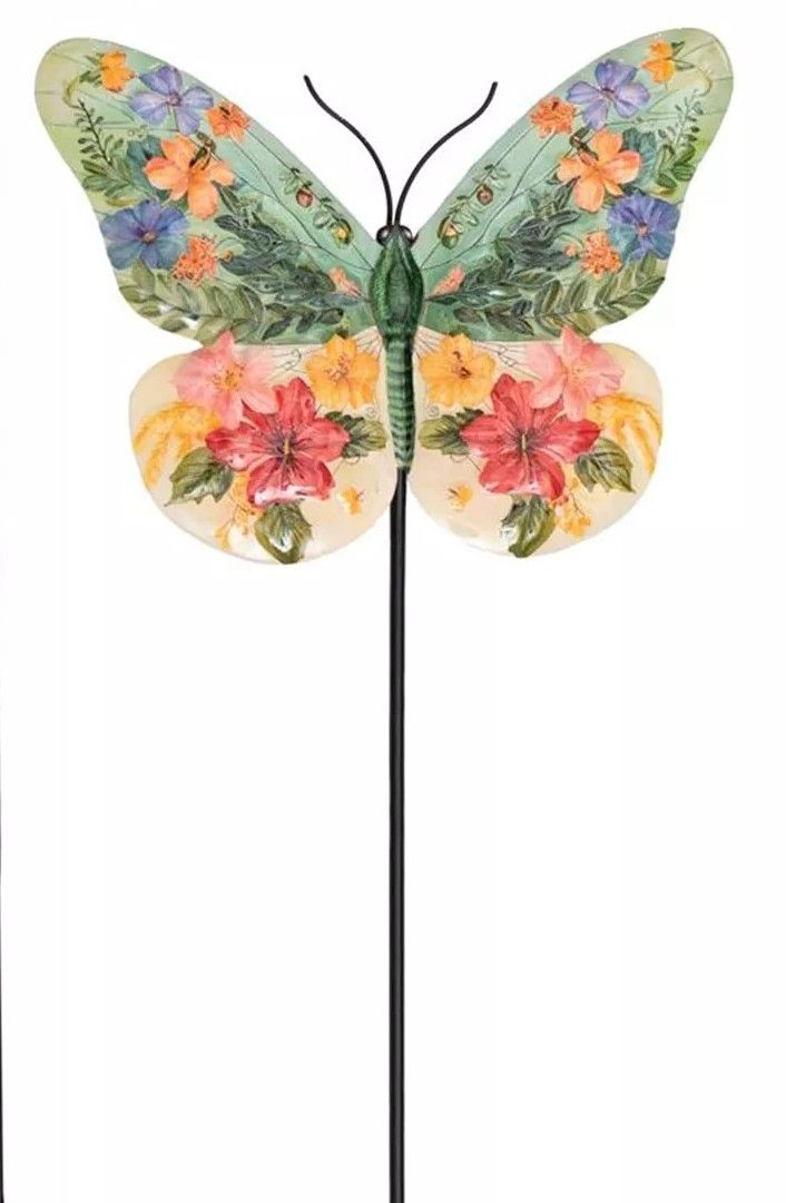 BLOEMEN VLINDER OP STEKER - METAAL