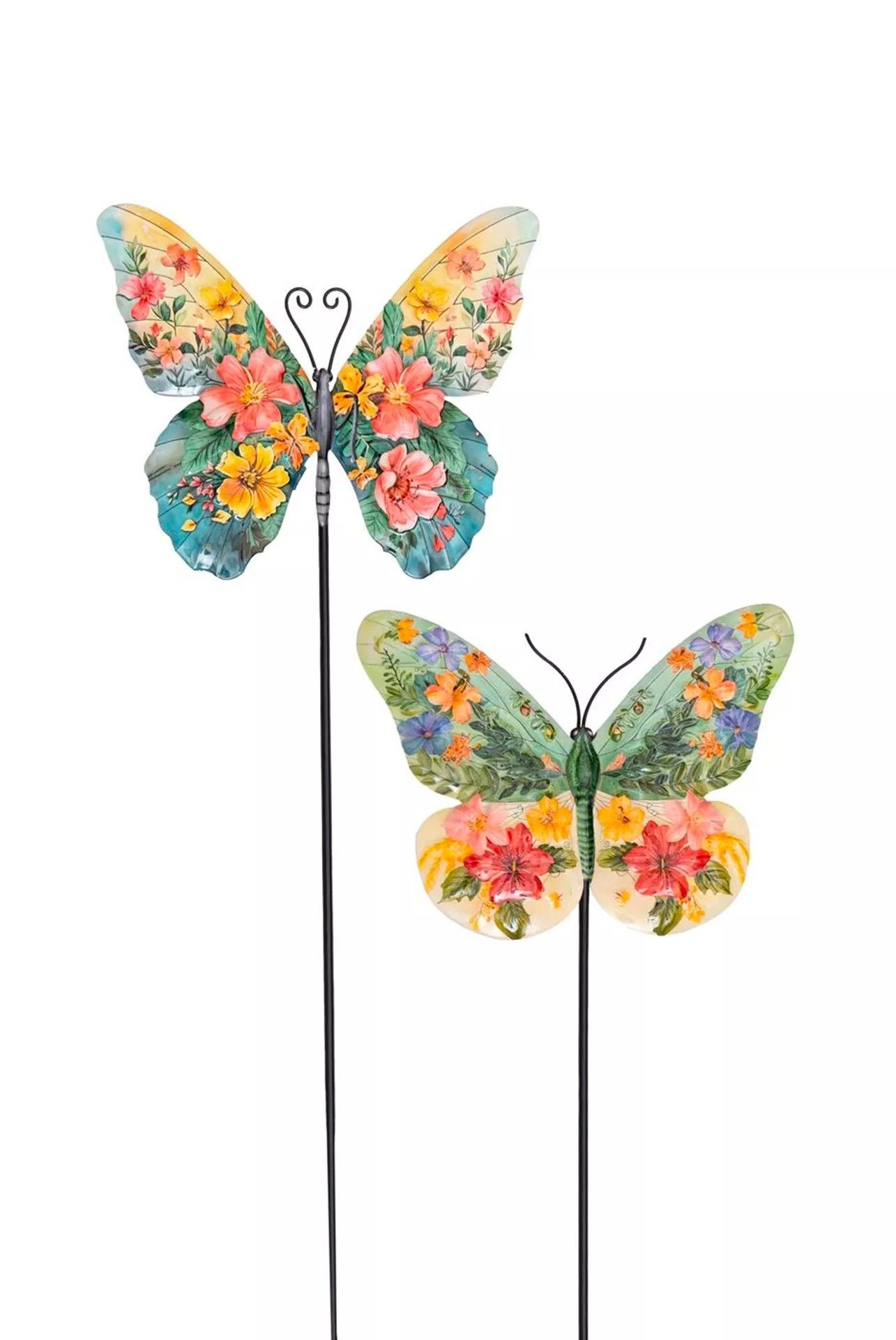 BLOEMEN VLINDER OP STEKER - METAAL (2)