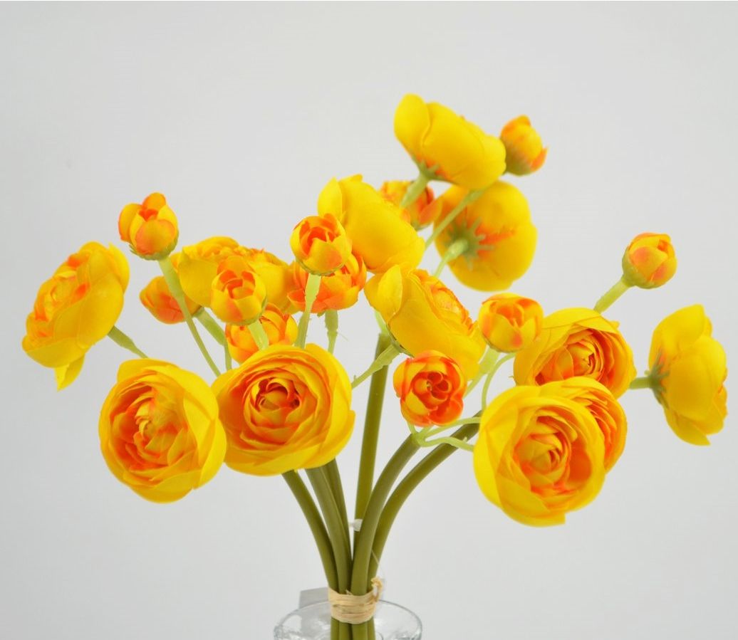 BOEKETJE KUNST PIOEN ROOSJES  GEEL ORANJE