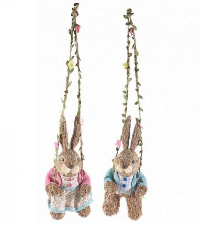 HANGENDE KONIJNTJES AAN BLOEMEN SLINGER