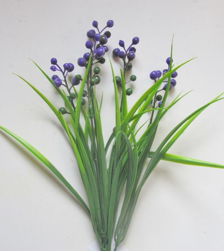 BOSJE GRAS - KUNST - MET GEKLEURDE BOLLETJES BLOEI - PAARS