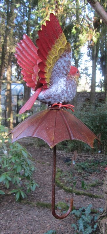 VOGELTJE OP PARAPLU - VOGEL VOER HANGER - ROOD