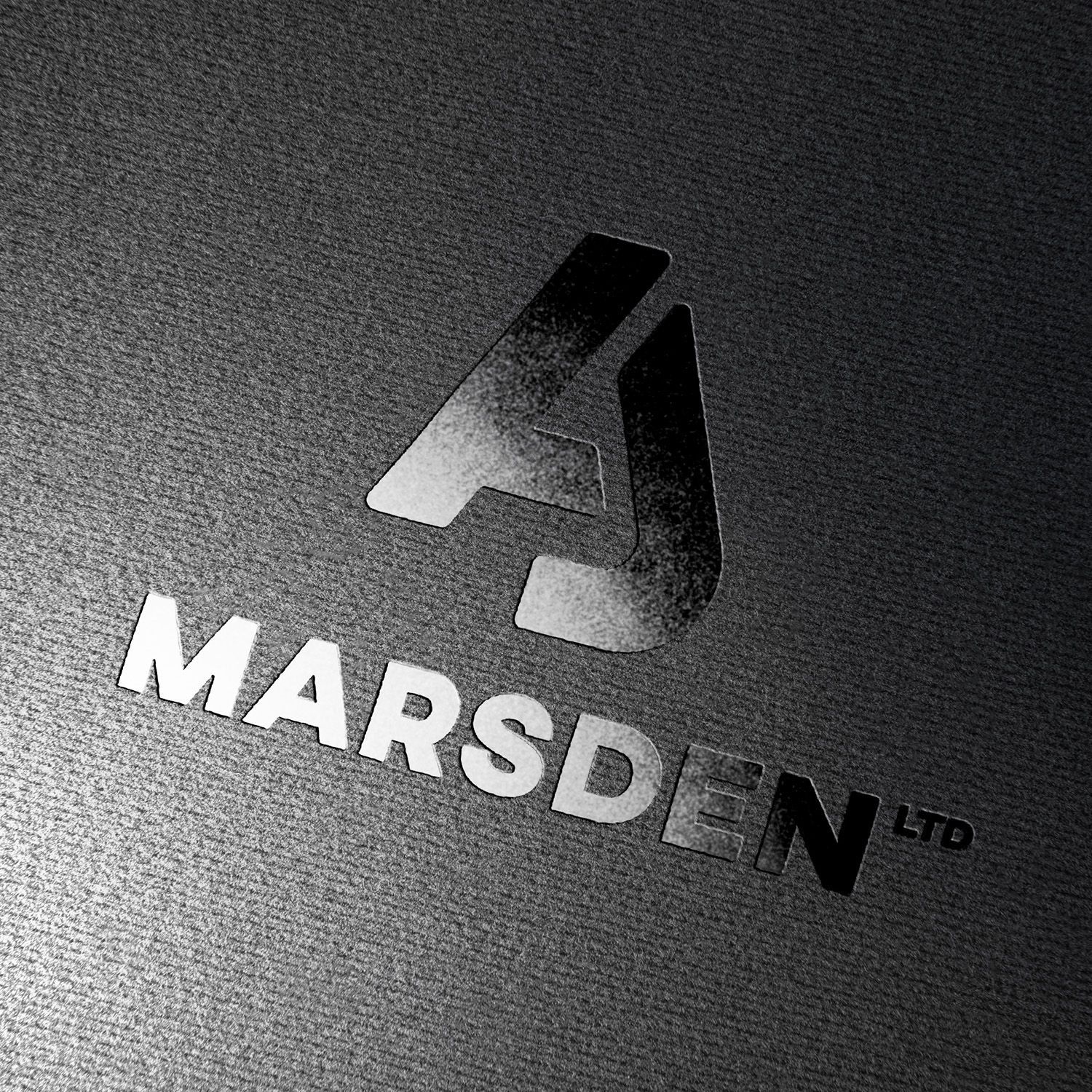 AJ Marsden Logo design with black gloss embossed print