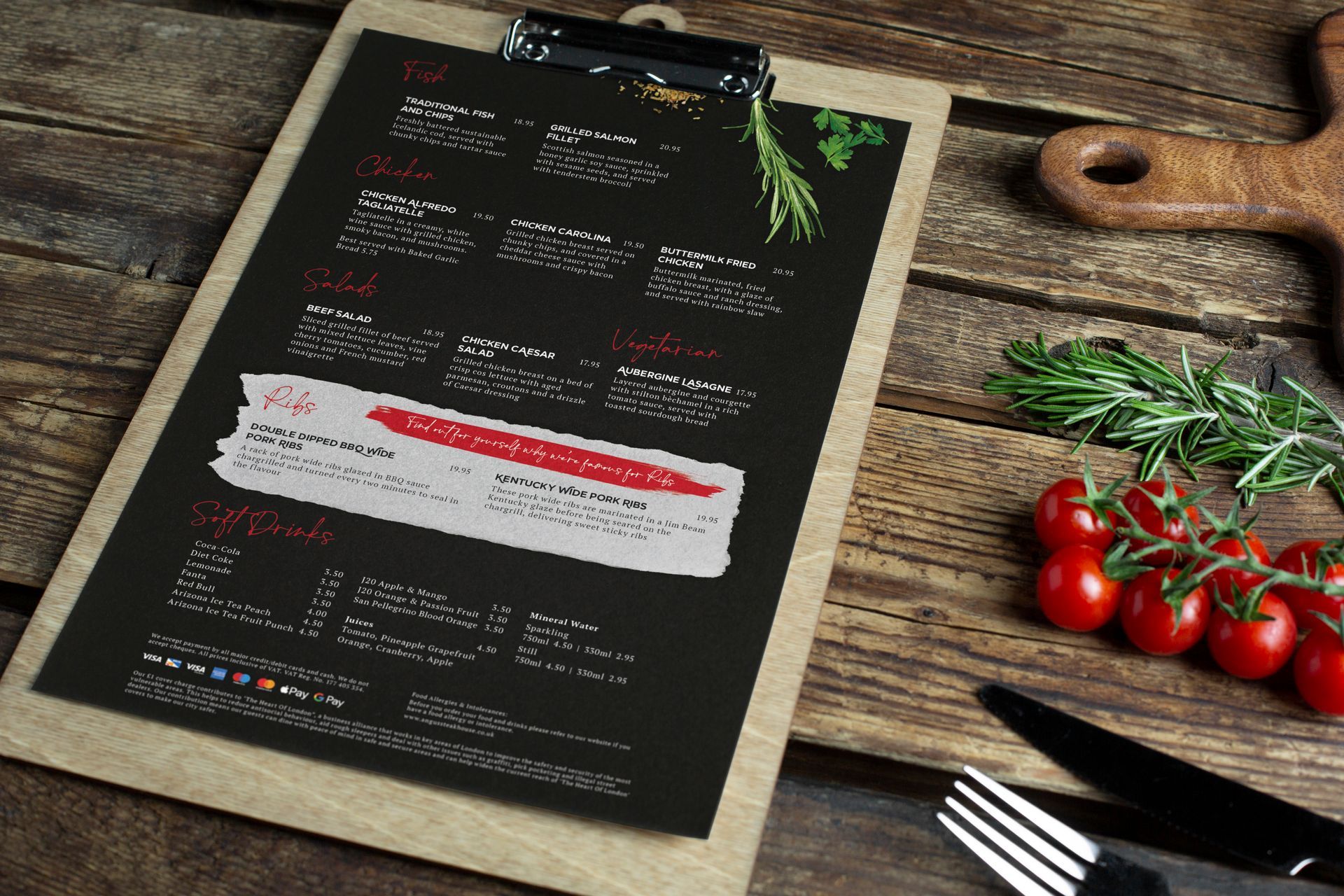 Angus Steakhouse menu design Mockup