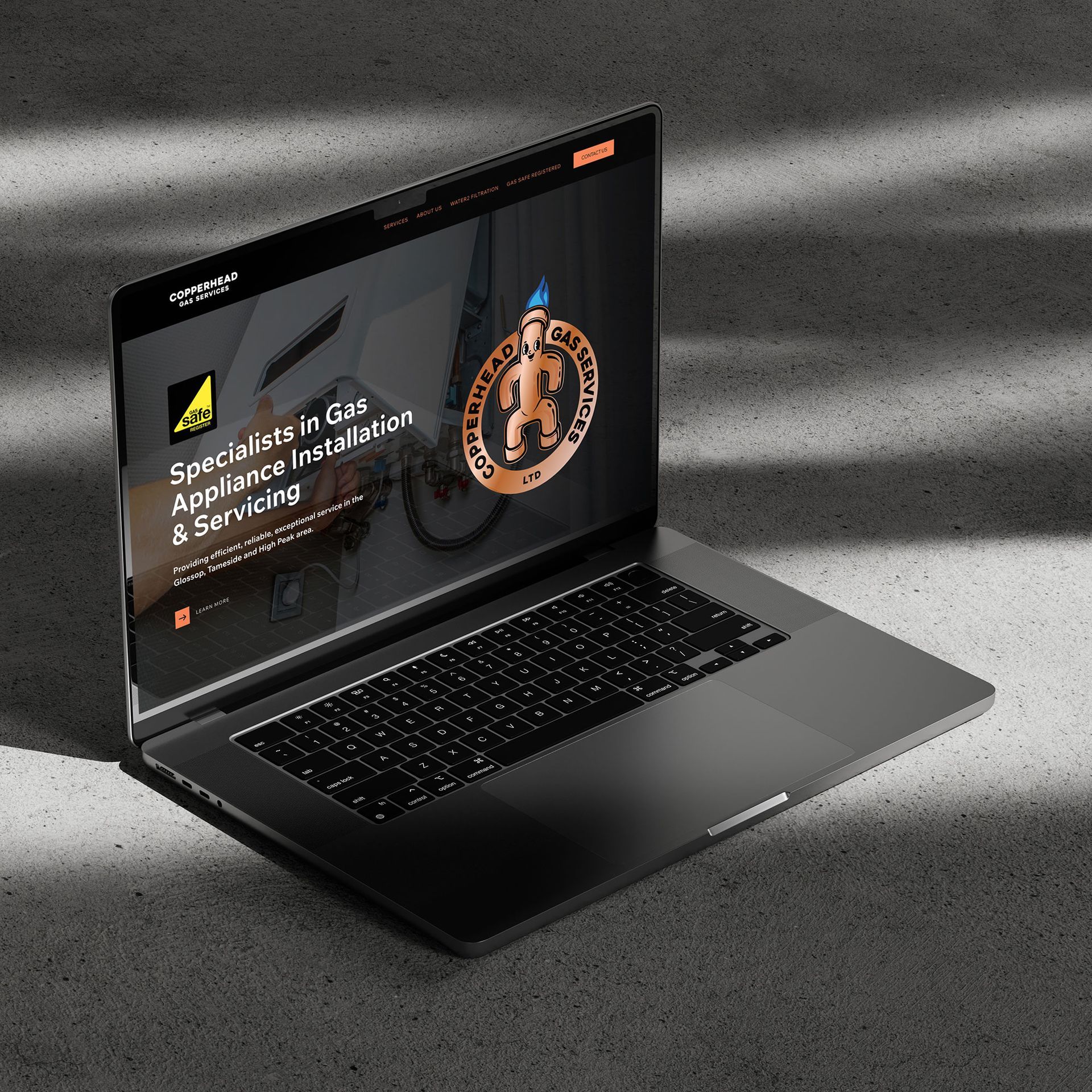 Glossop based Copperhead Gas Services - Website Design by Pickle Laptop mockup