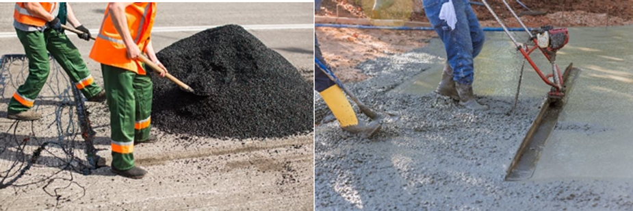 Road workers paving a road with asphalt and concrete. Road workers paving a road with asphalt and concrete.