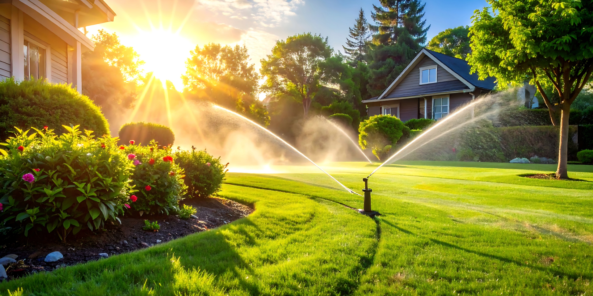Wheelbarrow filled with garden waste on green grass, hedge in the background.