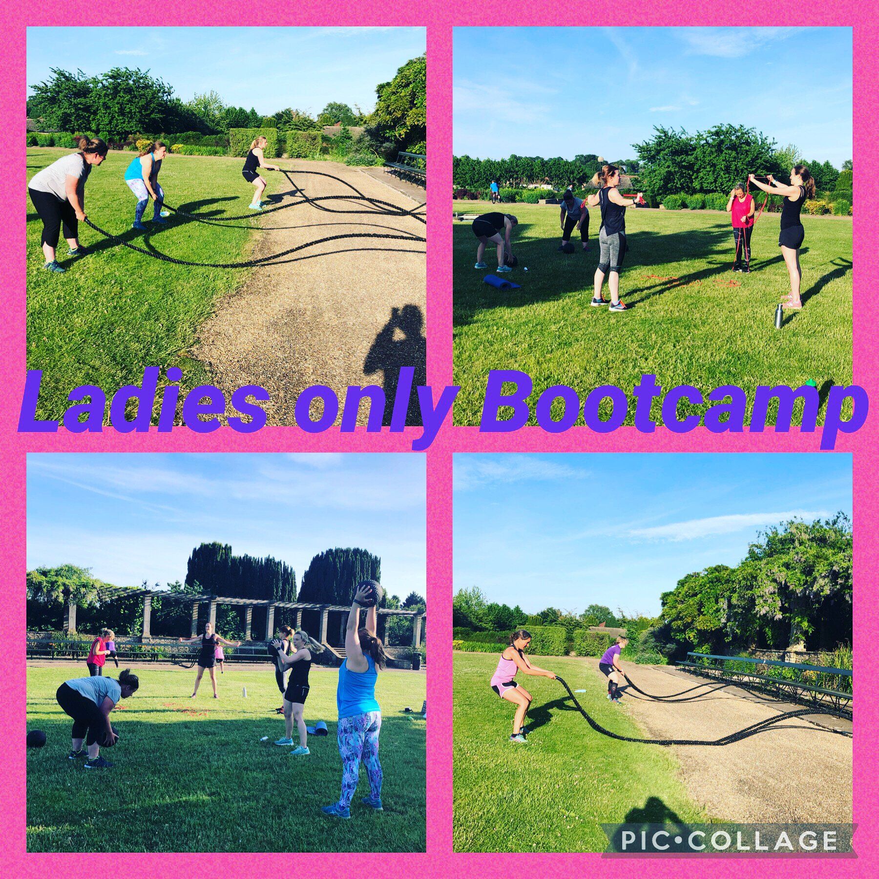 A collage of four pictures with the words ladies only bootcamp