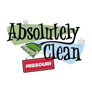 Logo for Absolutely Clean cleaning service in Missouri. Features a broom and a red and white Missouri sign.