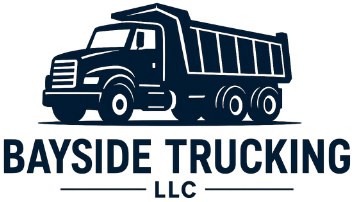 The logo for bayside trucking llc shows a dump truck.