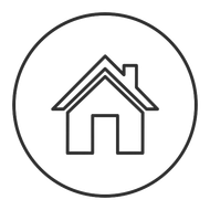 A house icon in a circle on a white background.