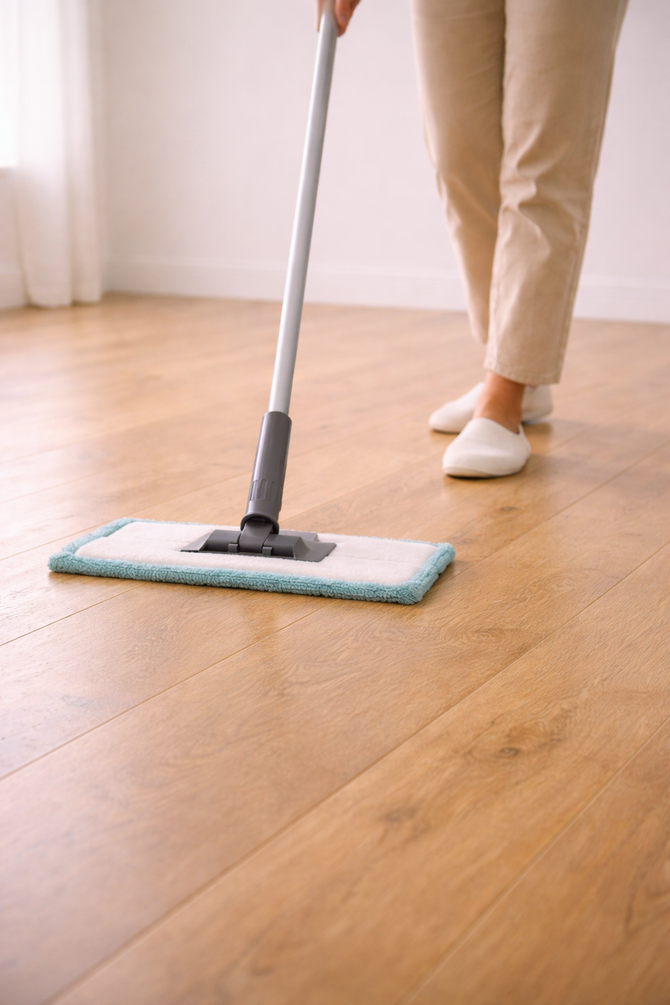a person mopping a hardwood floor
