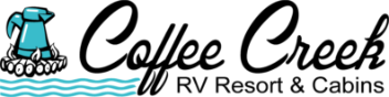 The logo for coffee creek rv resort and cabins