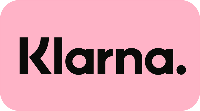Klarna logo: black text on a light pink rounded rectangle.