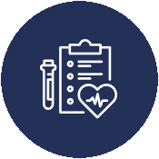 An icon of a clipboard , test tube , heart and heartbeat.