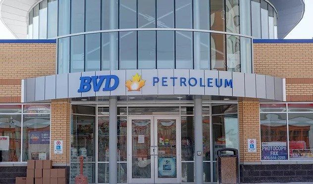 The front of a building that says bvd petroleum on it