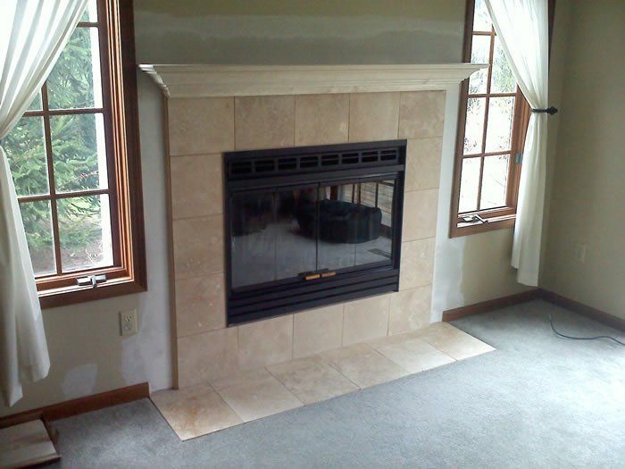 Tile wood burning fireplace