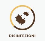 Icona con germi marroni in un cerchio, con contorno giallo e testo