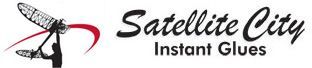 Logo for Satellite City Instant Glues. Features a satellite and text.
