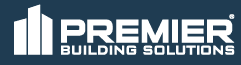 White logo on a blue background. The logo reads “PREMIER BUILDING SOLUTIONS”. There is a building icon to the left.