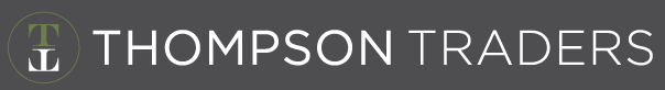 Logo of Thompson Traders in white, sleek letters, with a