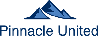 Logo with blue mountains above the text "Pinnacle United."