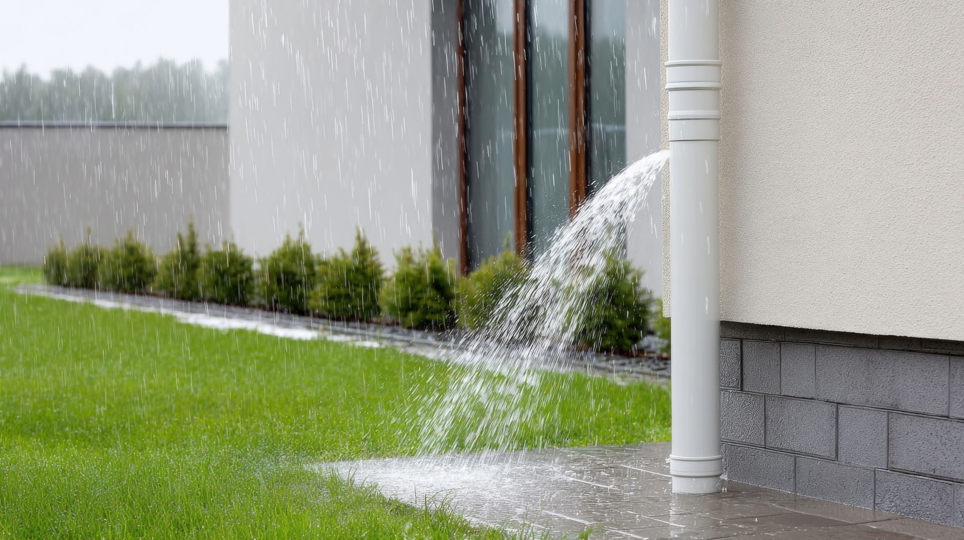 Overflowing roof run-off and stormwater drainage issue during heavy rain