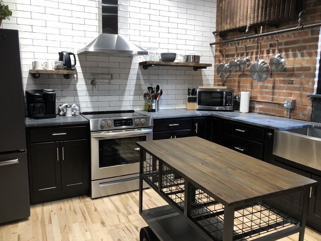 kitchen interior with stainless steel appliances