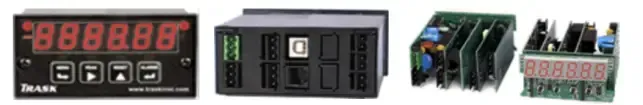 Collage of digital LED display modules and control boards in black, green, and blue circuit housings