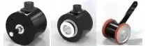 Three black-and-red wheel rollers with handles, shown on a white background