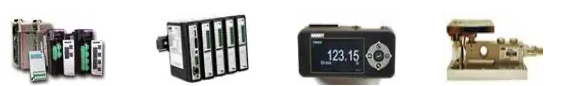 Four small product images showing electronic components and a black digital display device.