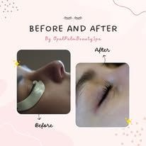 Before and after of eyelashes; after lashes are longer and darker.