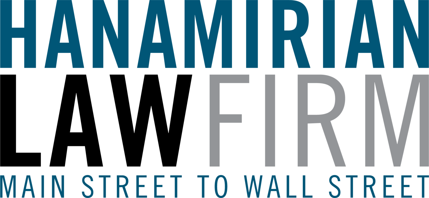a logo for hanamirian law firm main street to wall street