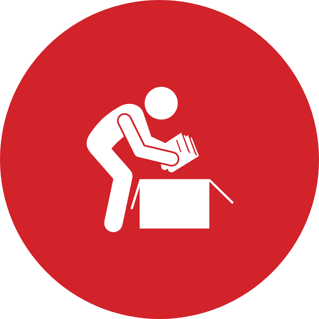 A man is opening a box in a red circle.