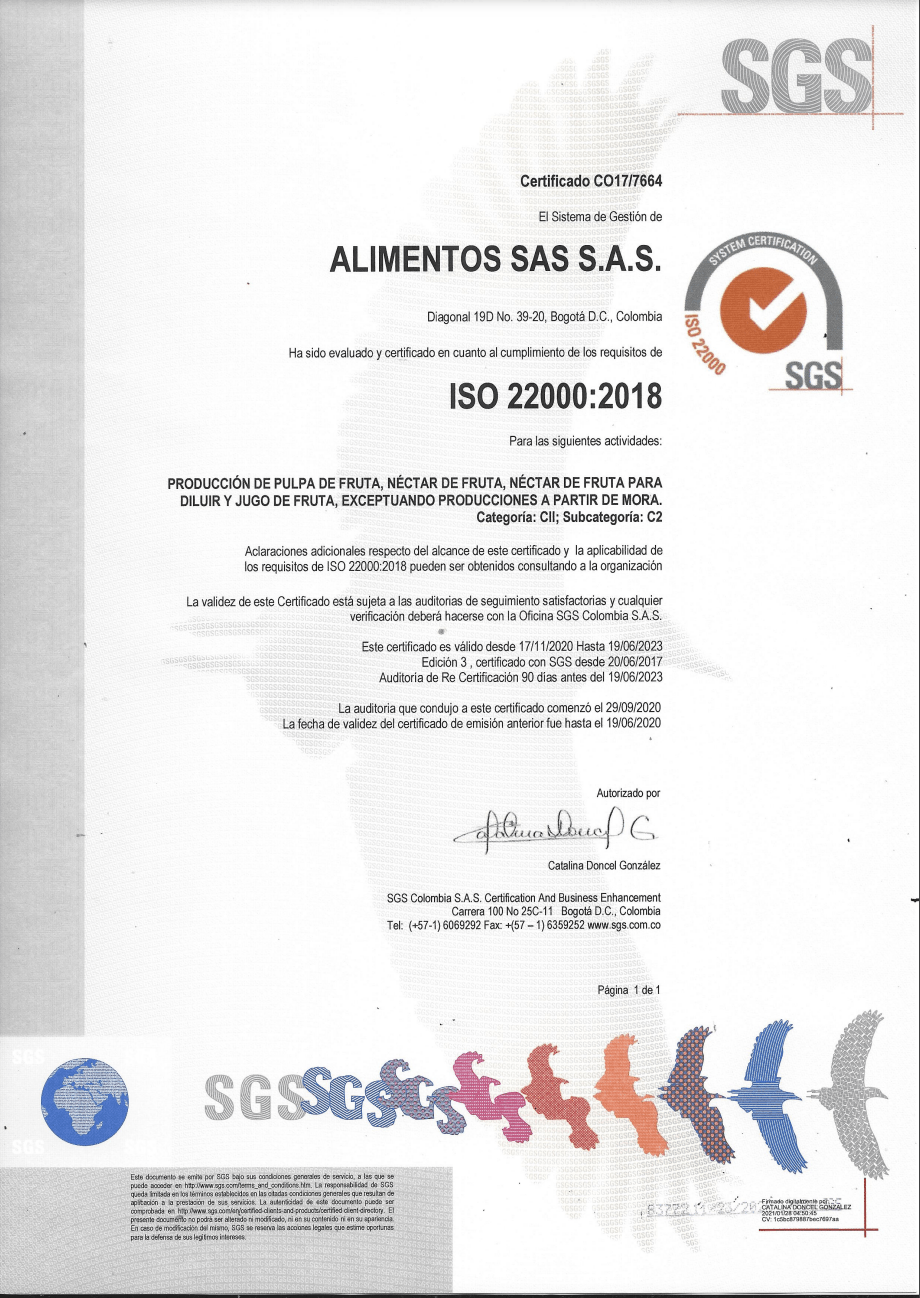 Certificado de Calidad SGS