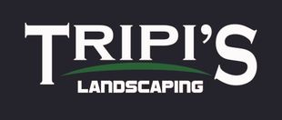 Logo for Tripi's Landscaping in white text, above a green arc, against a dark blue background.