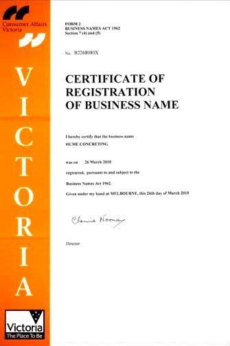 certificate of registration of business name paper