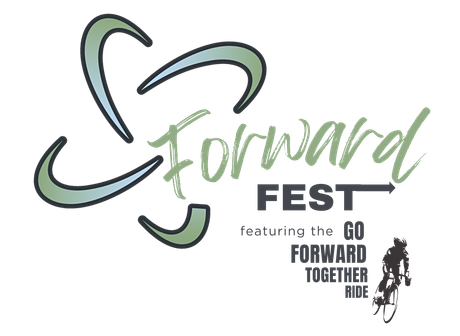 A logo for the forward fest featuring the go forward together ride.