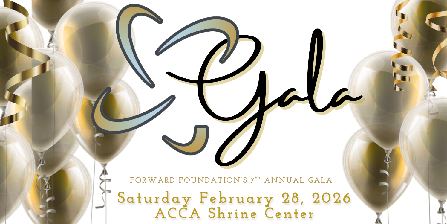 Gala event with gold balloons, ribbons, and calligraphy. Saturday, February 28, 2026, at ACCA Shtrine Center.