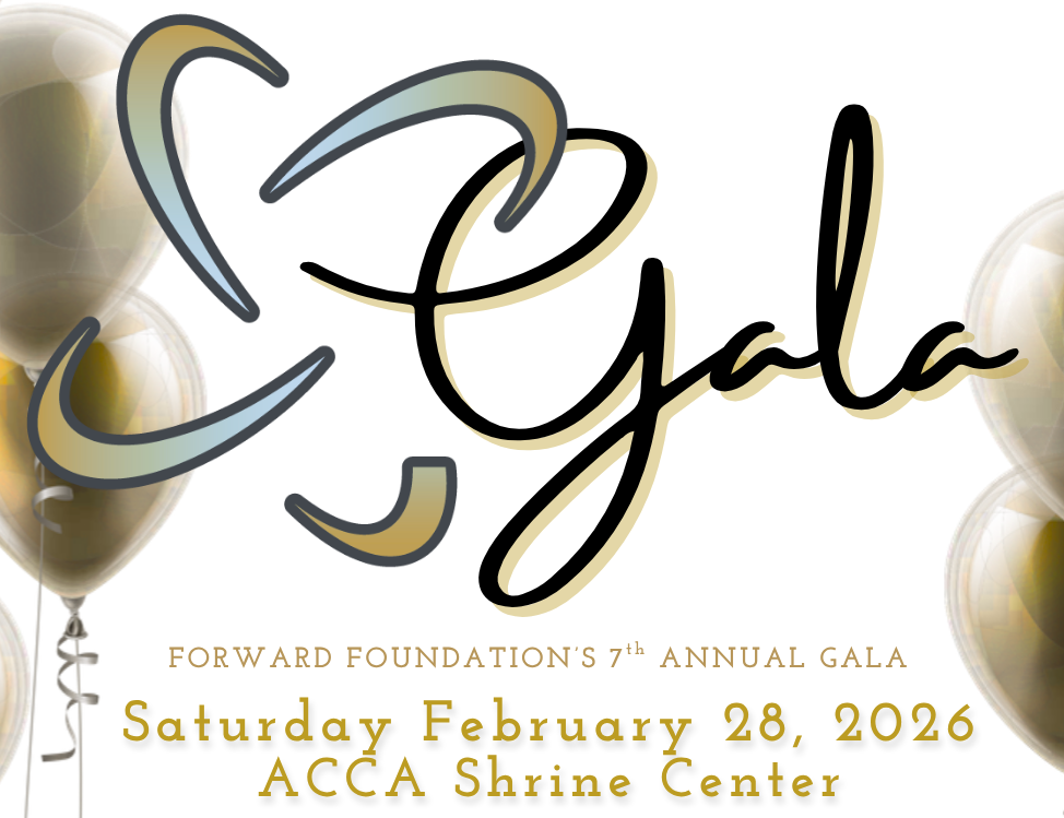 Gala event with gold balloons, ribbons, and calligraphy. Saturday, February 28, 2026, at ACCA Shtrine Center.