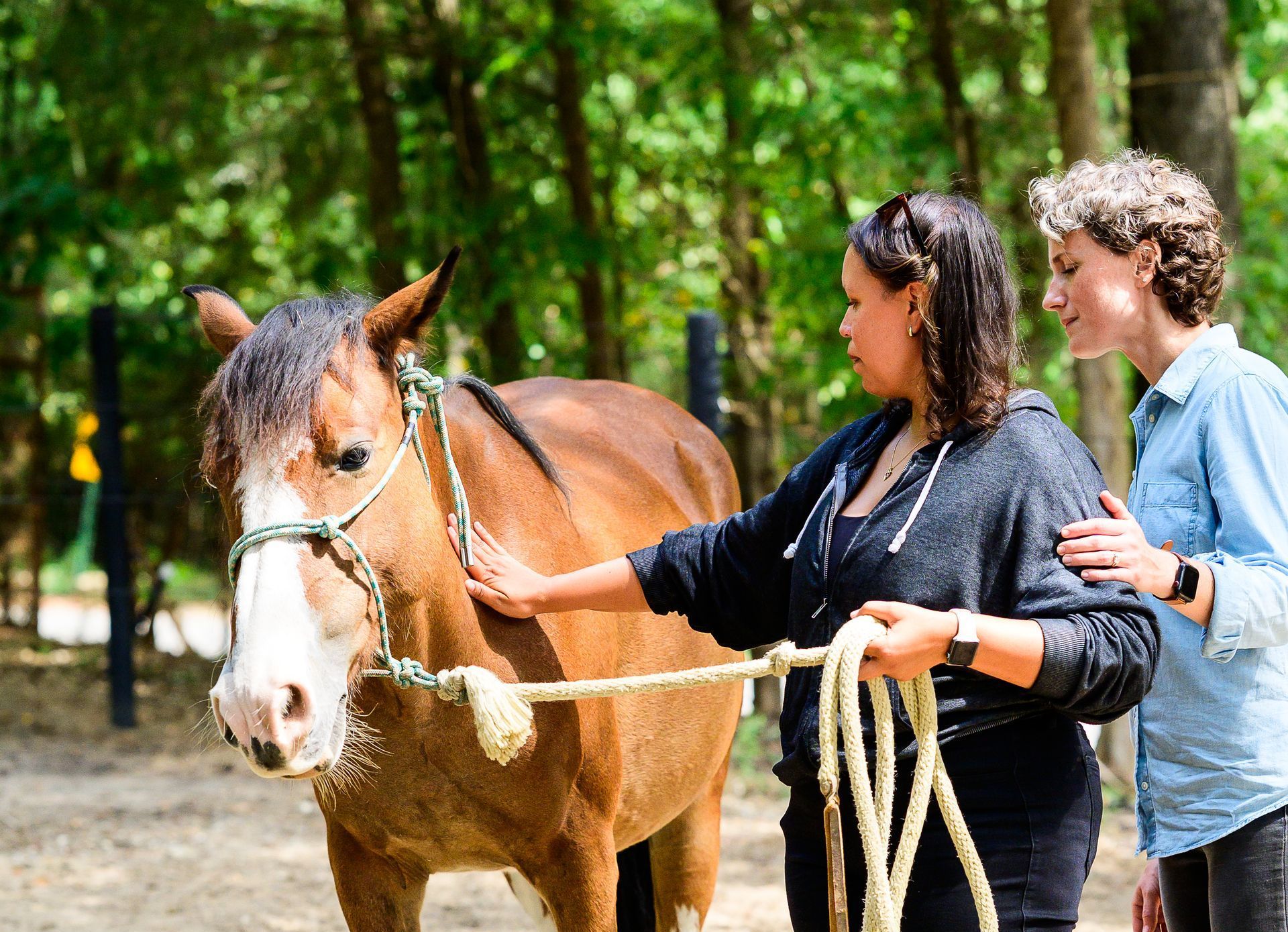 A man is sitting on a wall with three children.