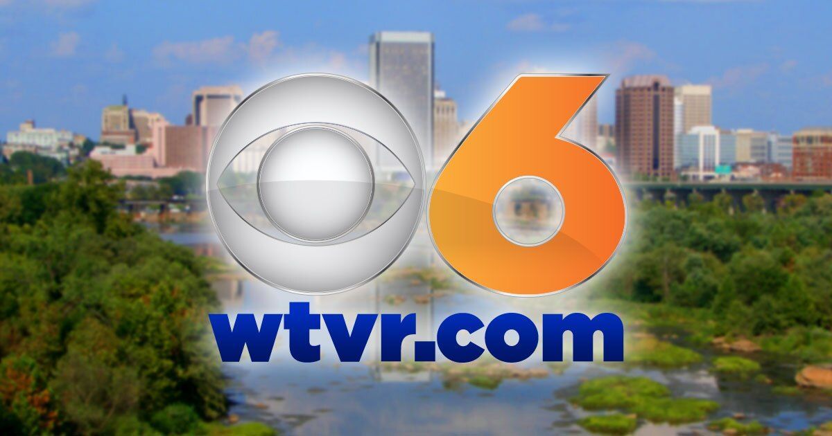 Logo of CBS 6 WTVR with a cityscape backdrop and river. The