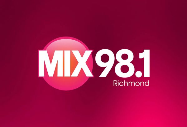 A pink and white logo for mix 98.1 richmond